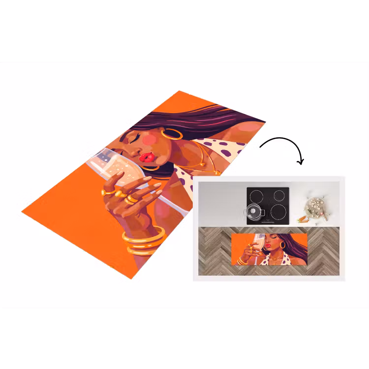 Vrouw - Champagne - Feest - Modern - Oranje Keukenloper - keukenmat middel -3d