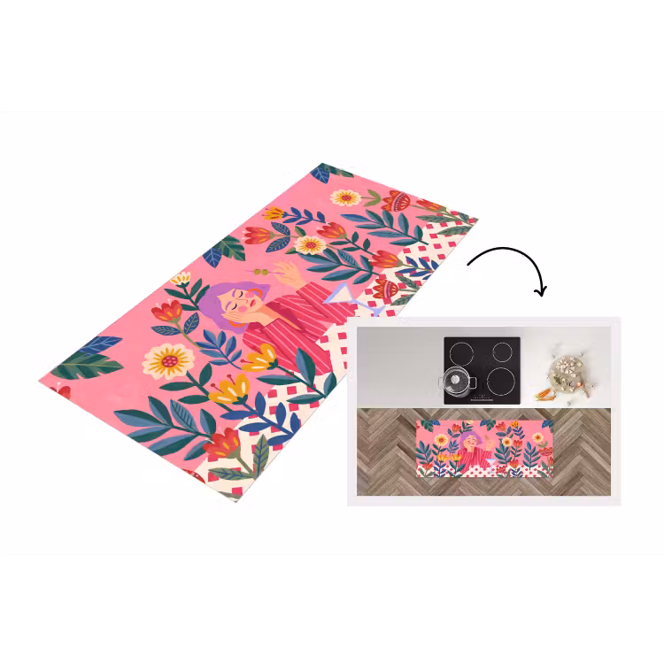 Vrouw - Cocktail - Bloemen - Modern - Roze Keukenloper - keukenmat middel -3d