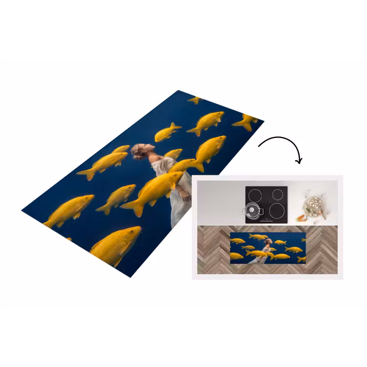Vrouw - Vis - Water - Natuur - Geel Keukenloper - keukenmat middel -3d