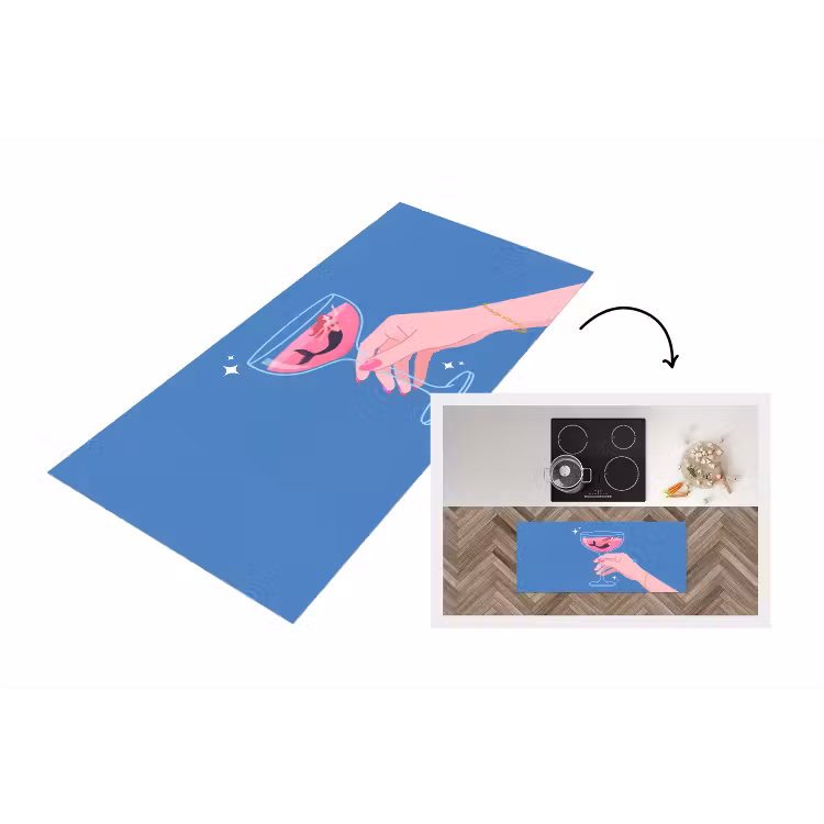 Vrouw - Glas - Abstract - Roze - Blauw Keukenloper - keukenmat middel -3d