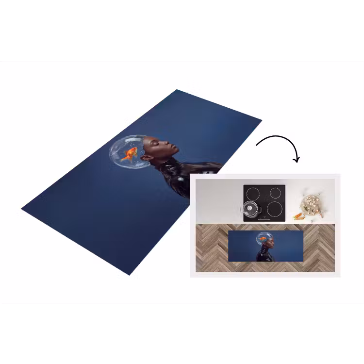Vrouw - Goudvis - Hoofd - Abstract - Blauw Keukenloper - keukenmat middel -3d