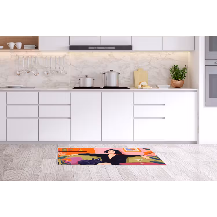 Vrouw - Kat - Interieur - Modern - Kleurrijk Keukenloper - keukenmat middel -sfeer3
