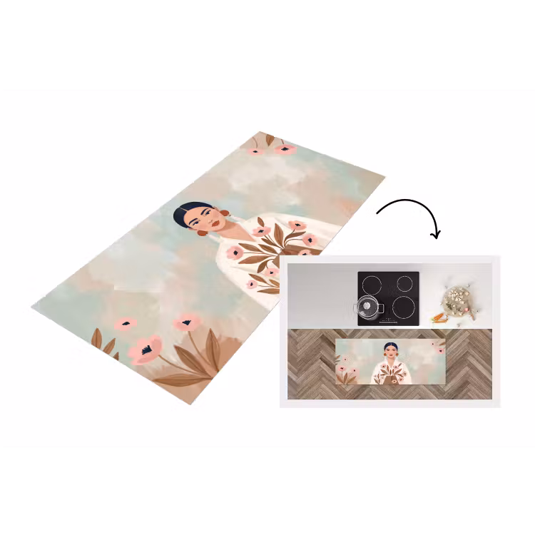 Vrouw - Kimono - Pastel Keukenloper - keukenmat middel -3d
