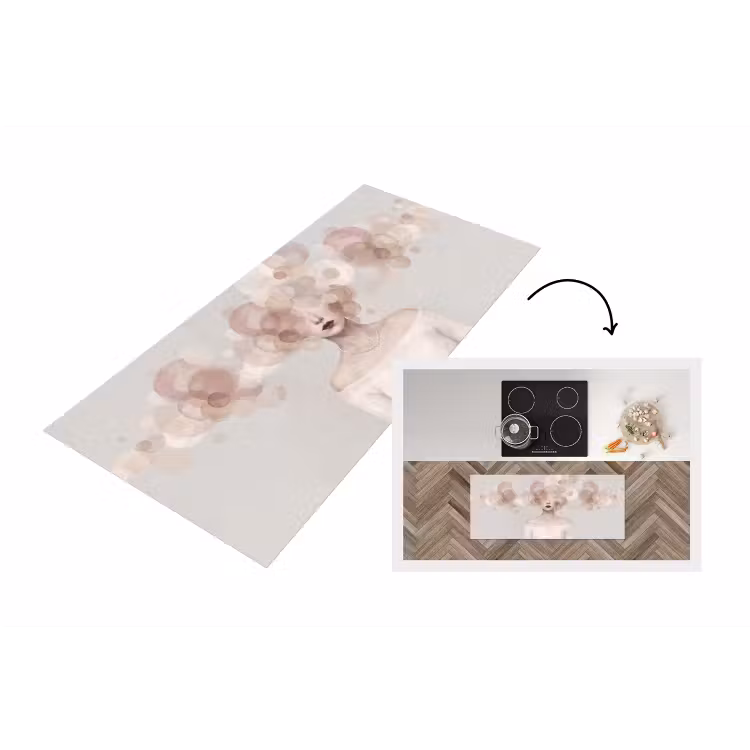 Vrouw - Cirkels - Beige Keukenloper - keukenmat middel -3d