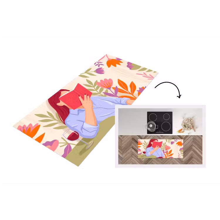 Vrouw - Lezen - Thuis - Modern - Bloemen Keukenloper - keukenmat middel -3d