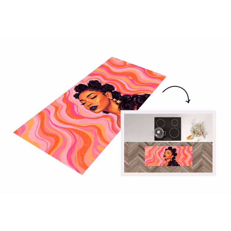 Vrouw - Portret - Abstract - Kleurrijk - Roze Keukenloper - keukenmat middel -3d