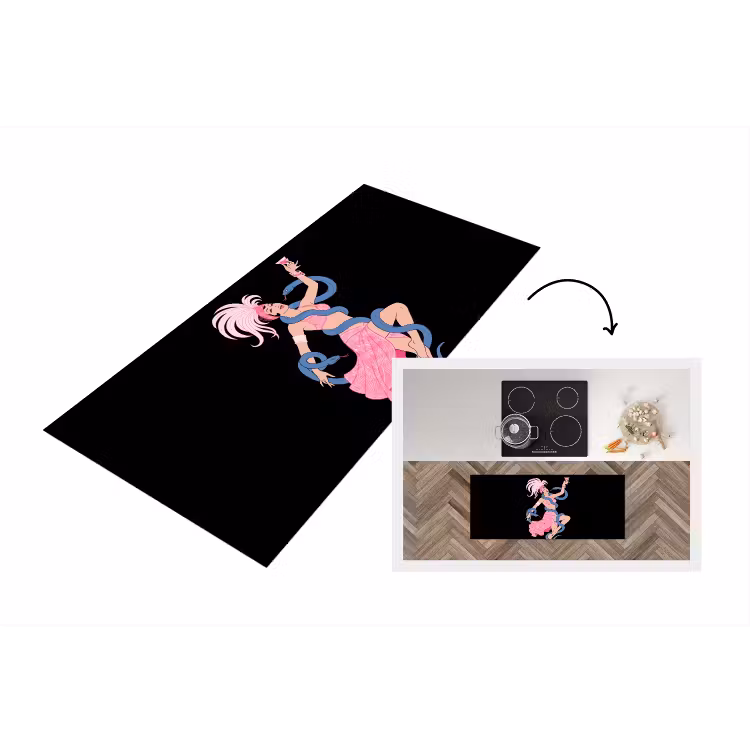 Vrouw - Danseres - Slangen - Art Deco - Roze Keukenloper - keukenmat middel -3d