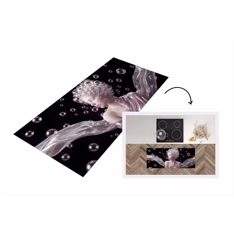 Vrouw - Bellen - Abstract - Kleurrijk Keukenloper - keukenmat middel -3d