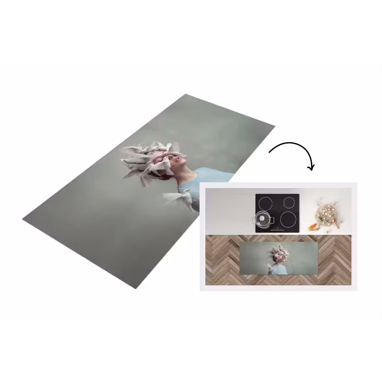 Vrouw - Vogels - Abstract - Modern - Wit Keukenloper - keukenmat middel -3d