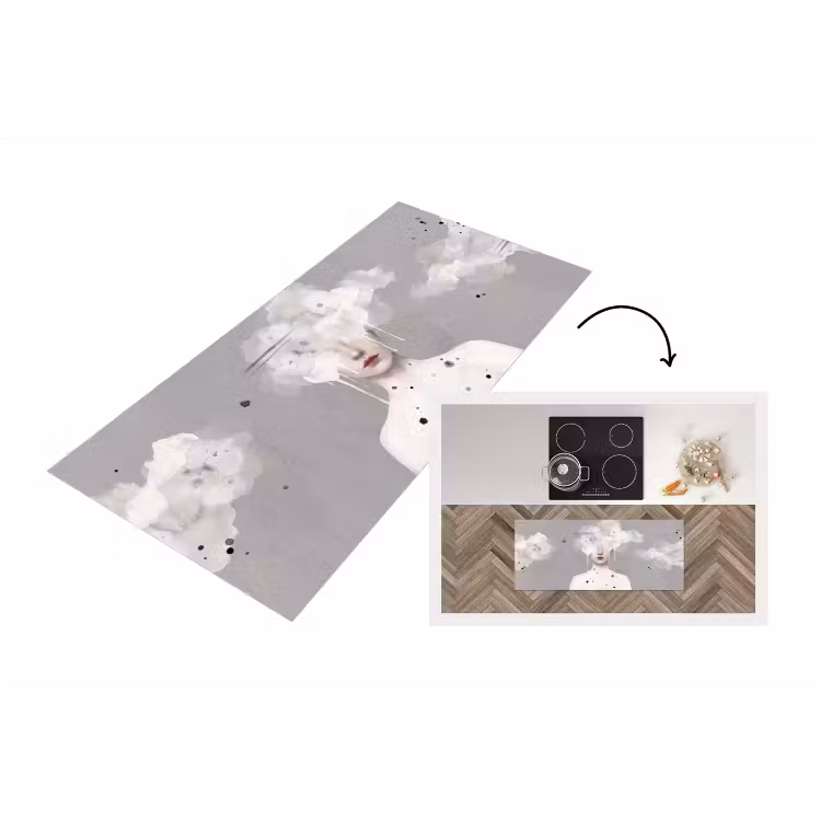 Vrouw - Wolk - Grijs Keukenloper - keukenmat middel -3d