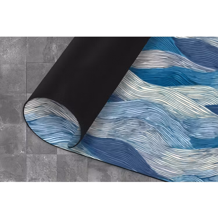 Getekend - Blauw - Wit - Golvend - Streepjes Keukenloper - keukenmat middel 536 -closeup