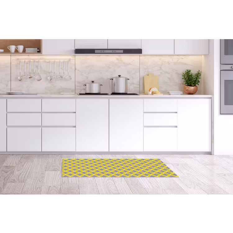 Geometrisch - Cirkels - Modern - Grijs - Geel Keukenloper - keukenmat middel 536 -sfeer3