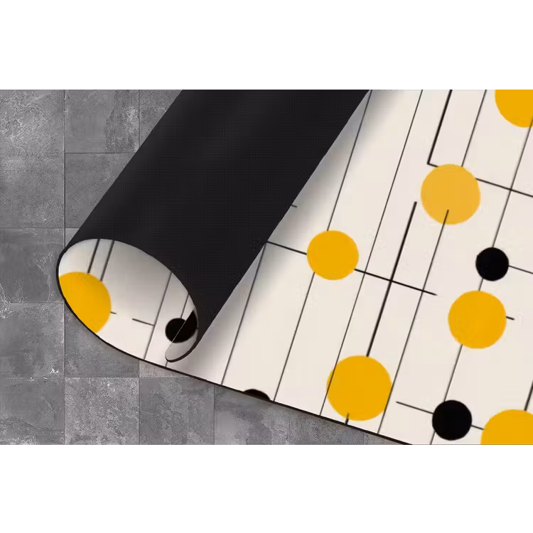 Geometrisch - Retro - Lijnen - Okergeel - Zwart Keukenloper - keukenmat middel 536 -closeup