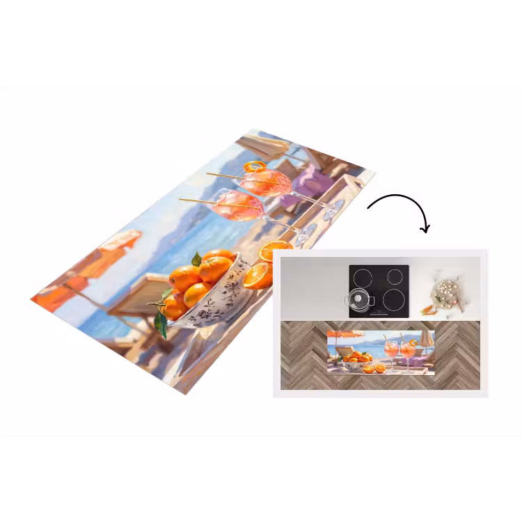 Drank - Glazen - Strand - Zomer - Oranje Keukenloper - keukenmat middel -3d