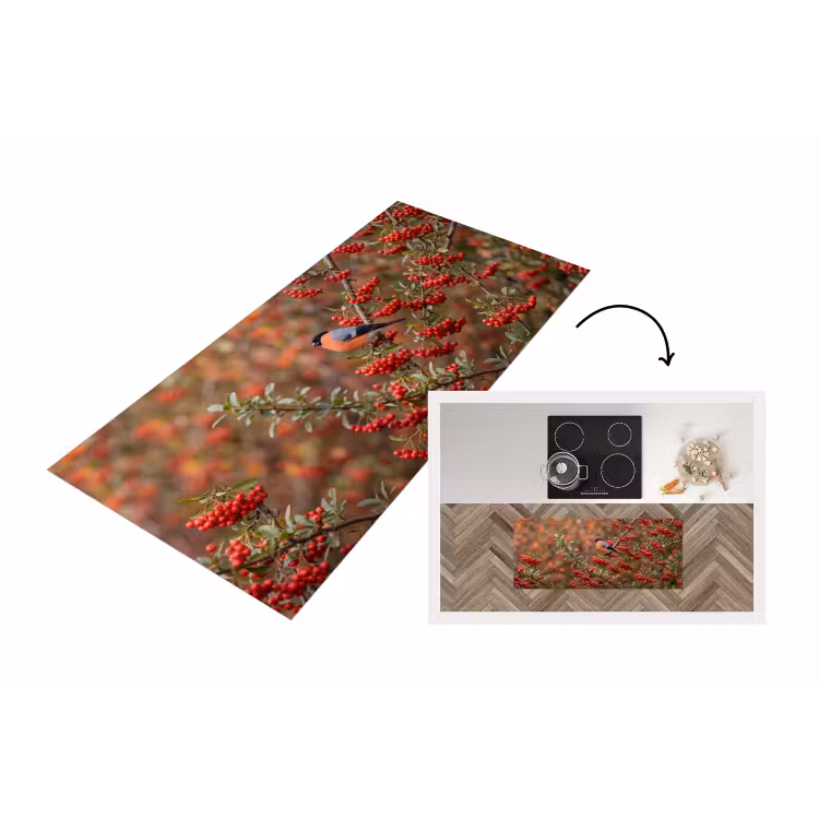Goudvink - Bessen - Herfst - Natuur - Kleurrijk Keukenloper - keukenmat middel -3d