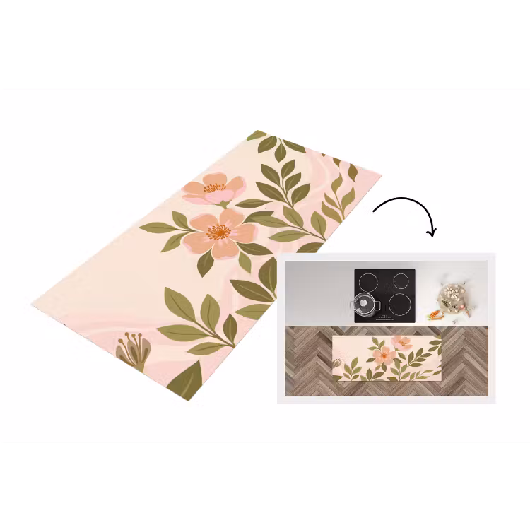 Grafisch - Bloemen - Roze Keukenloper - keukenmat middel -3d