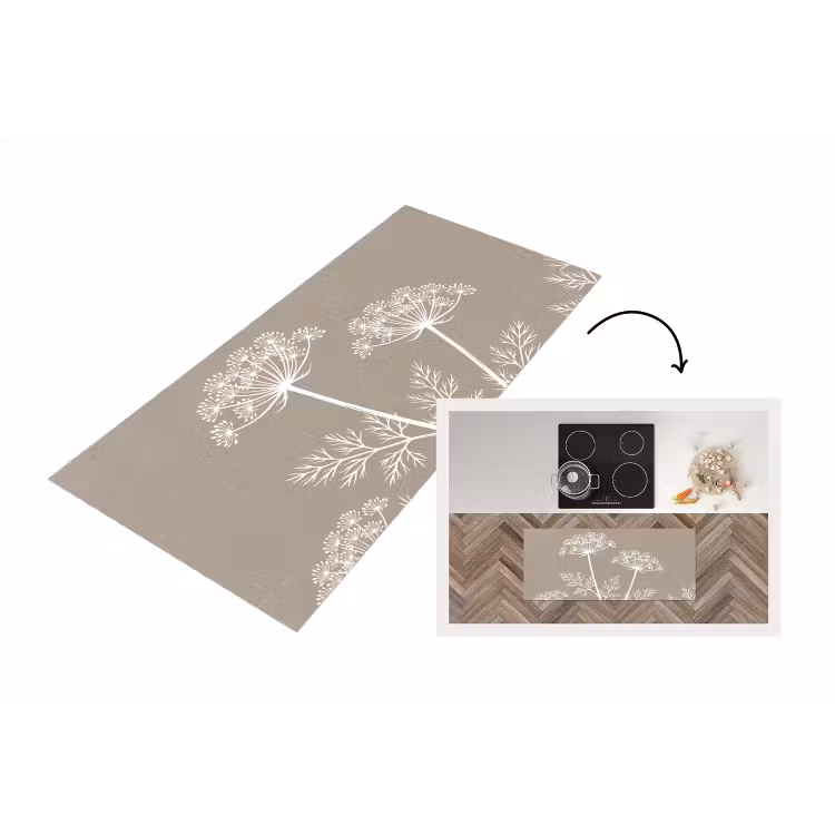 Grafisch - Fluitenkruid - Taupe Keukenloper - keukenmat middel -3d