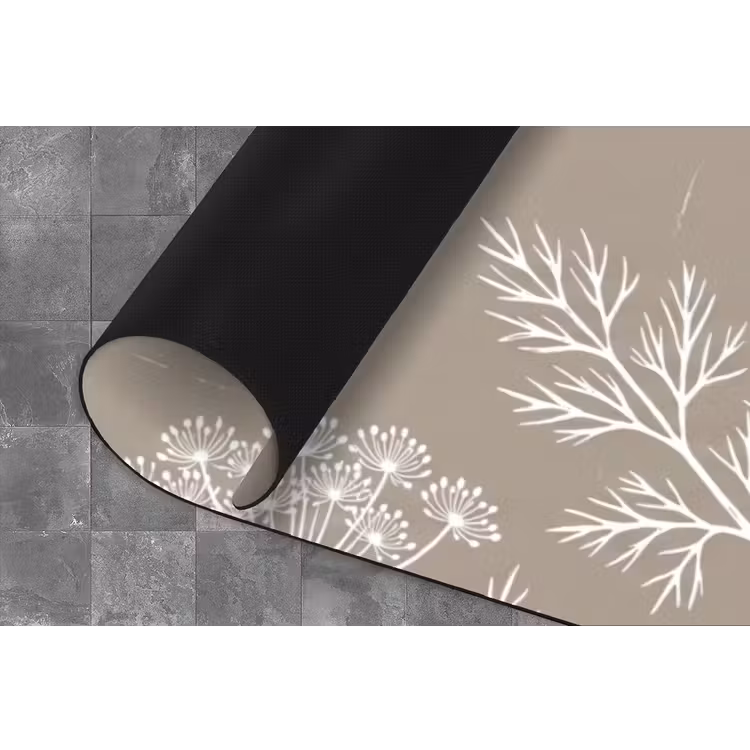 Grafisch - Fluitenkruid - Taupe Keukenloper - keukenmat middel -closeup