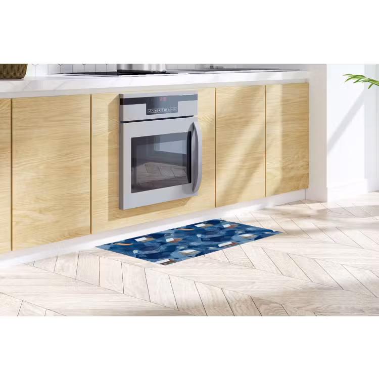 Huisjes - Vogels - Sneeuw - Winter - Blauw Keukenloper - keukenmat middel 536 -sfeer2