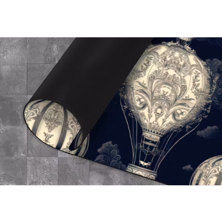 Luchtballonnen - Wolken - Patroon - Donkerblauw Keukenloper - keukenmat middel 536 -closeup