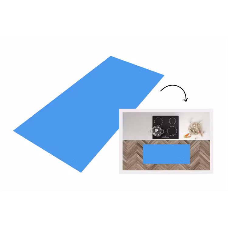 Bright - Azure - Blauw Keukenloper - keukenmat middel 536 -3d