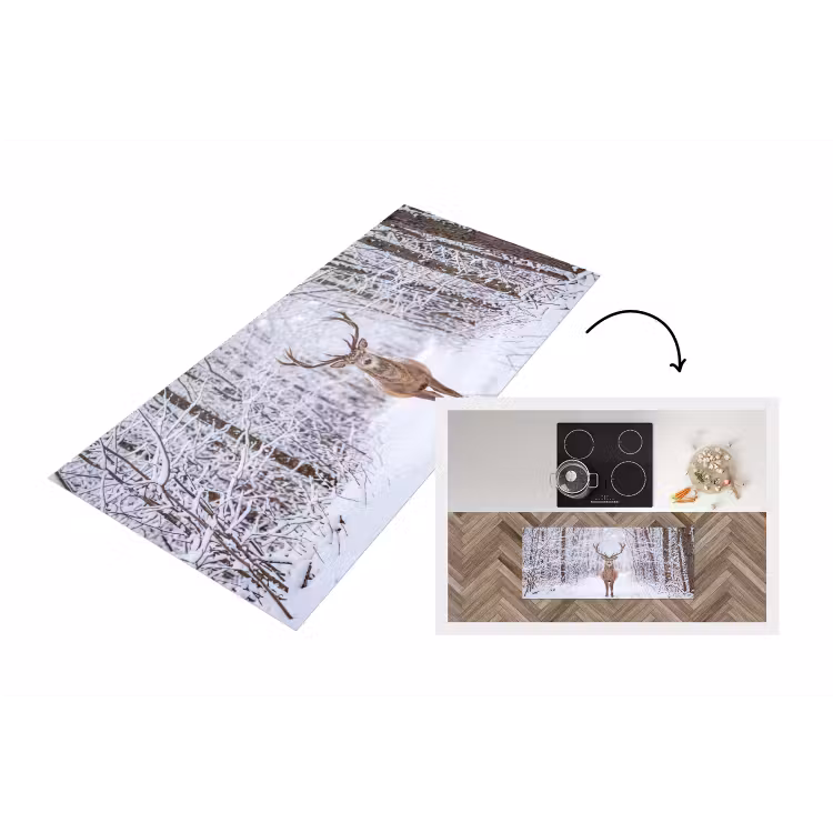 Hert - Winter - Bos - Natuur - Wit Keukenloper - keukenmat middel -3d