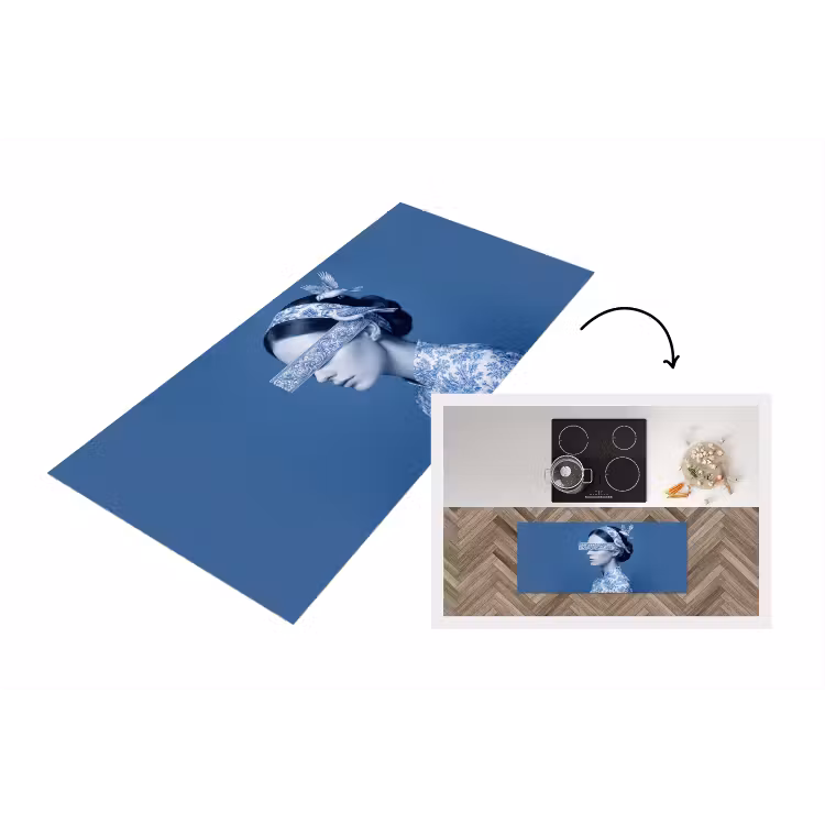 Portret - Klassiek - Wit - Blauw Keukenloper - keukenmat middel -3d