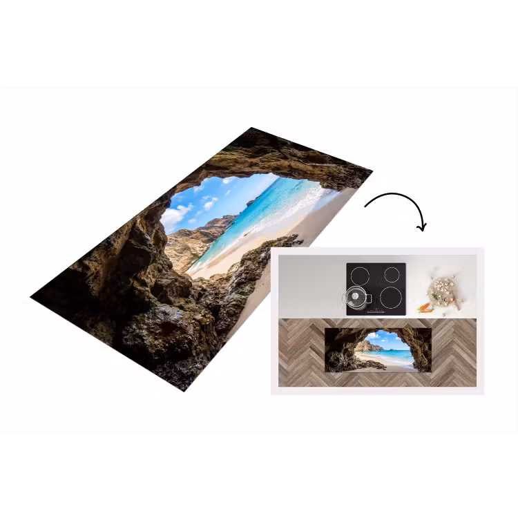 Grot - Strand - Zee - Blauw Keukenloper - keukenmat middel -3d