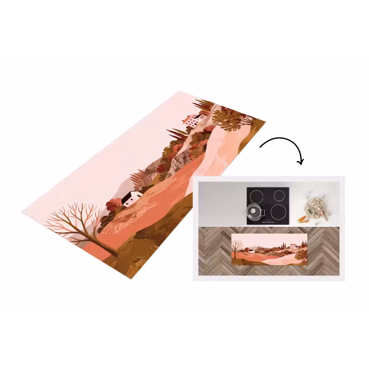 Heuvellandschap - Grafisch - Terracotta Keukenloper - keukenmat middel -3d