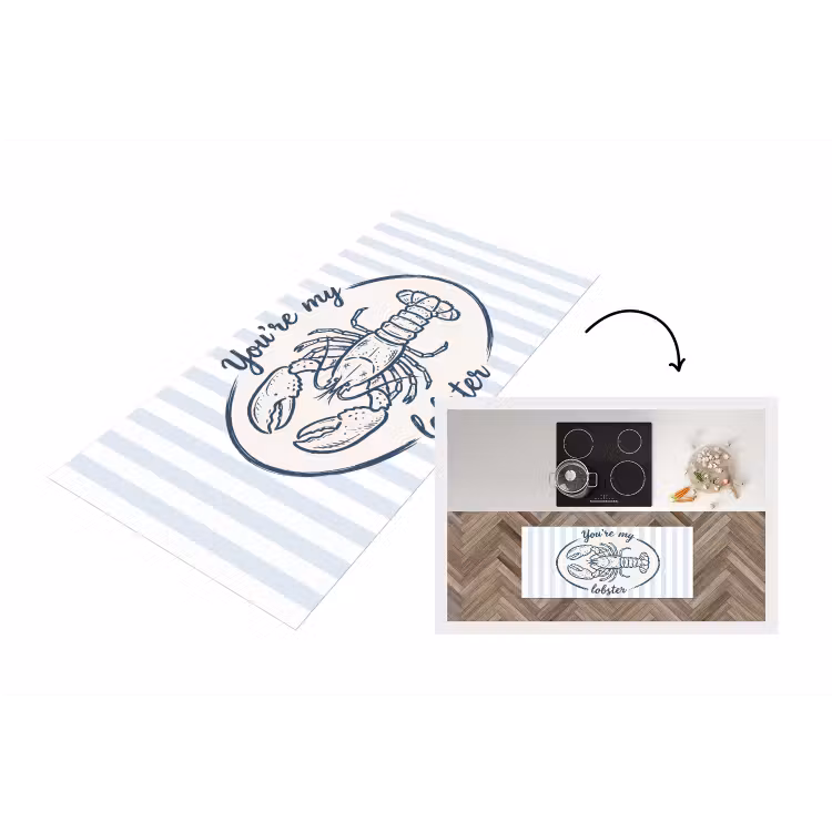 Kreeft - Illustratie - Liefde - Blauw - Decoratie Keukenloper - keukenmat middel -3d