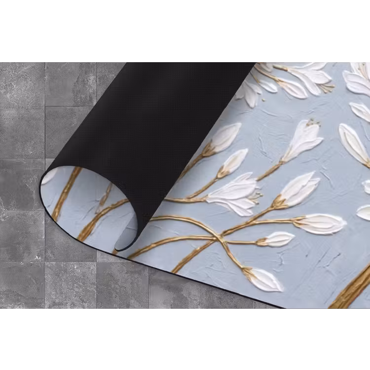 Illustratie - Bloemen - Blauw Keukenloper - keukenmat middel -closeup