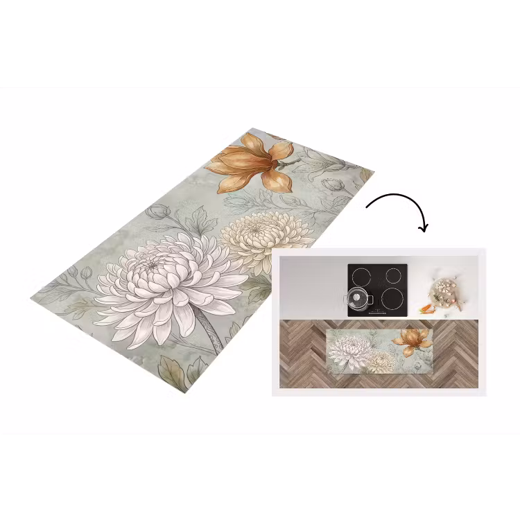 Illustratie - Bloemen - Groen Keukenloper - keukenmat middel -3d
