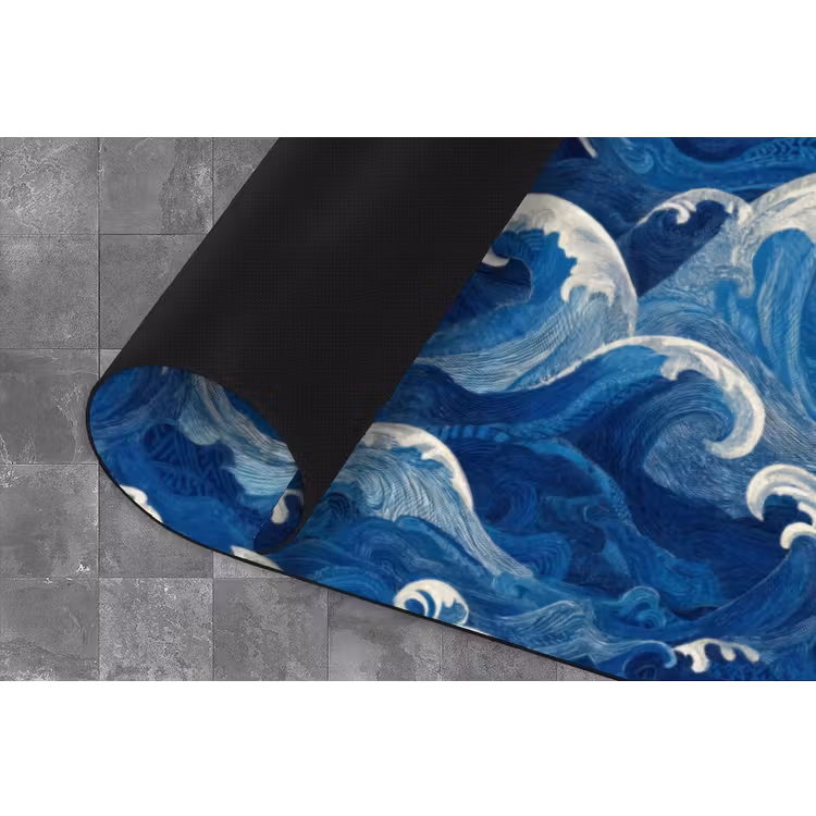 Japans - Oceaan - Golven - Blauw Keukenloper - keukenmat middel 536 -closeup