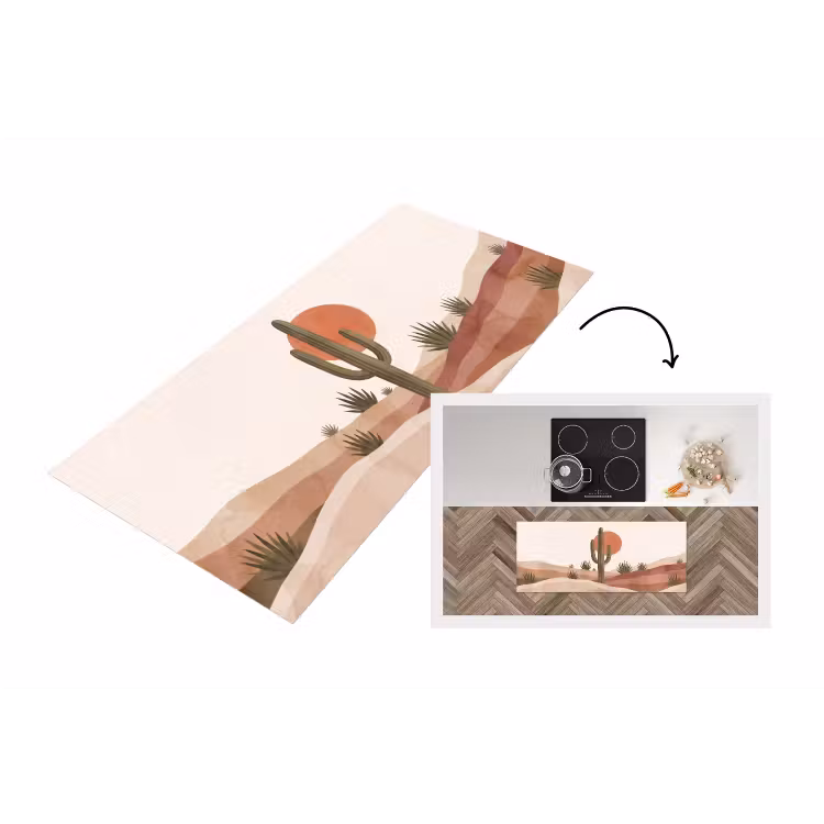 Cactus - Duinen - Modern - Landschap - Groen Keukenloper - keukenmat middel -3d