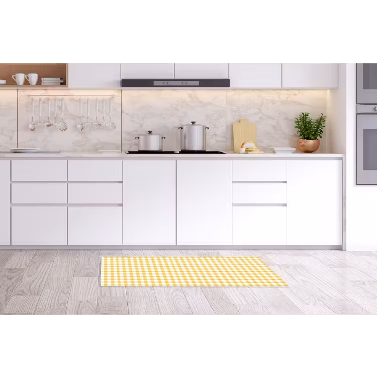 Ruit - Gingham - Klassiek - Geel en Wit Keukenloper - keukenmat middel 536 -sfeer3