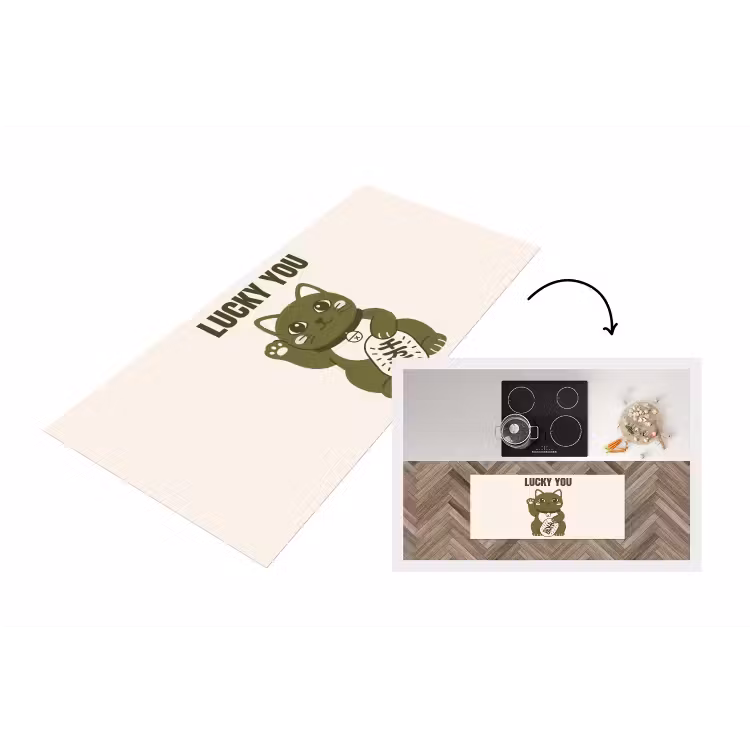 Kat - Geluk - Dieren - Modern - Groen Keukenloper - keukenmat middel -3d