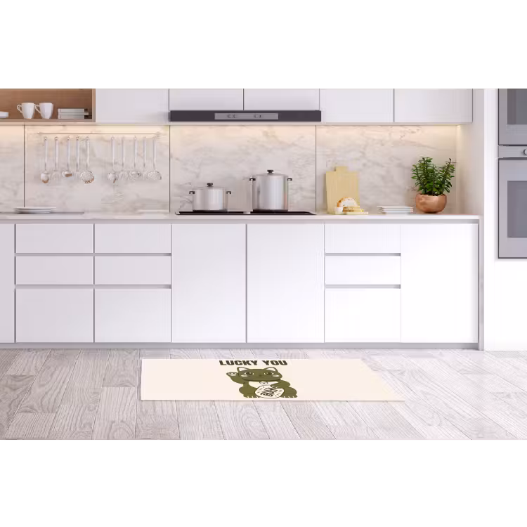 Kat - Geluk - Dieren - Modern - Groen Keukenloper - keukenmat middel -sfeer3
