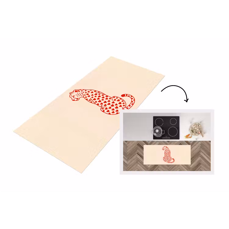 Kat - Harten - Dieren - Modern - Rood Keukenloper - keukenmat middel -3d
