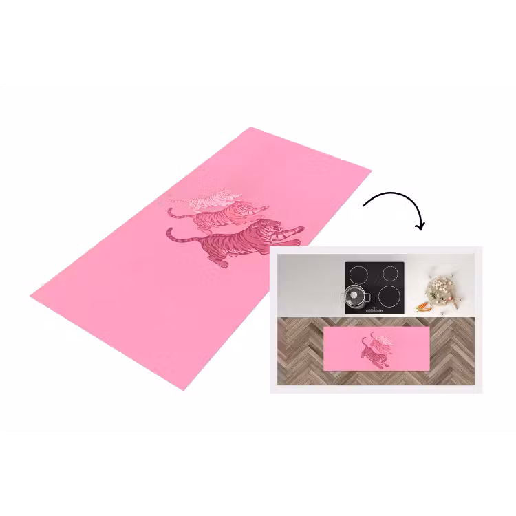 Kat - Springend - Dieren - Roze - Modern Keukenloper - keukenmat middel -3d