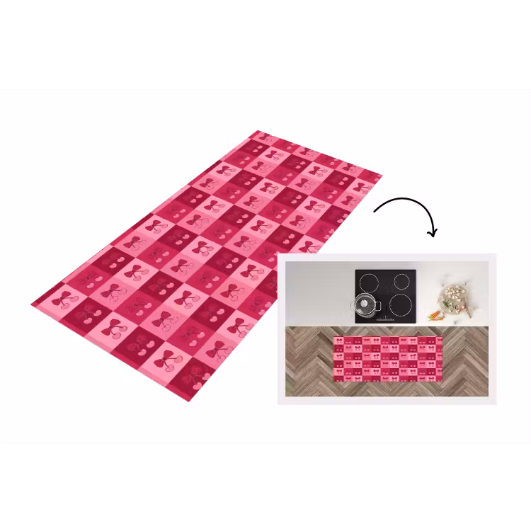 Kersen - Strikjes - Speels - Roze - Bordeaux Keukenloper - keukenmat middel 536 -3d