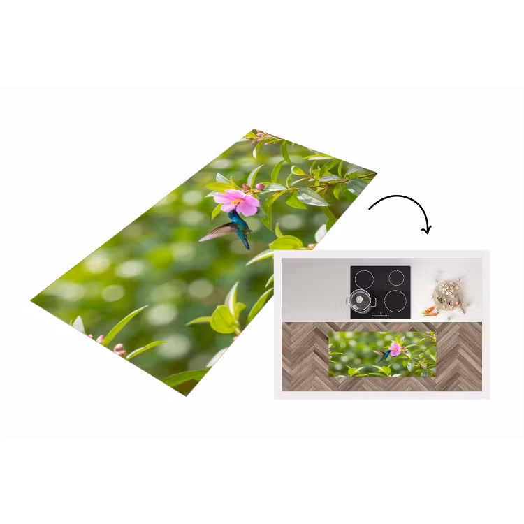 Kolibrie - Bloem - Natuur - Groen Keukenloper - keukenmat middel -3d