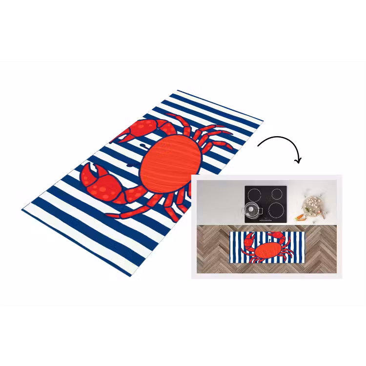 Krab - Strepen - Zeeleven - Illustratie - Rood Keukenloper - keukenmat middel -3d