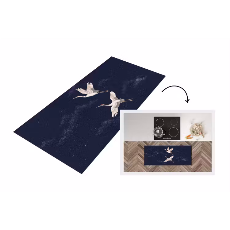 Kraanvogels - Nachthemel - Blauw Keukenloper - keukenmat middel -3d