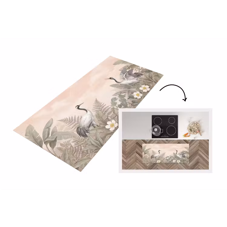 Kraanvogels - Natuur - Roze Keukenloper - keukenmat middel -3d