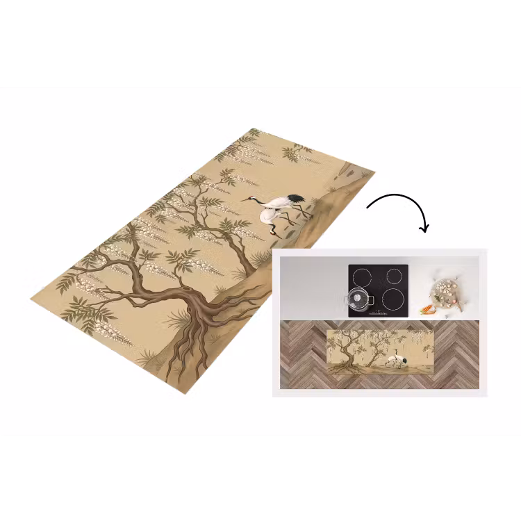 Kraanvogels - Water - Beige Keukenloper - keukenmat middel -3d