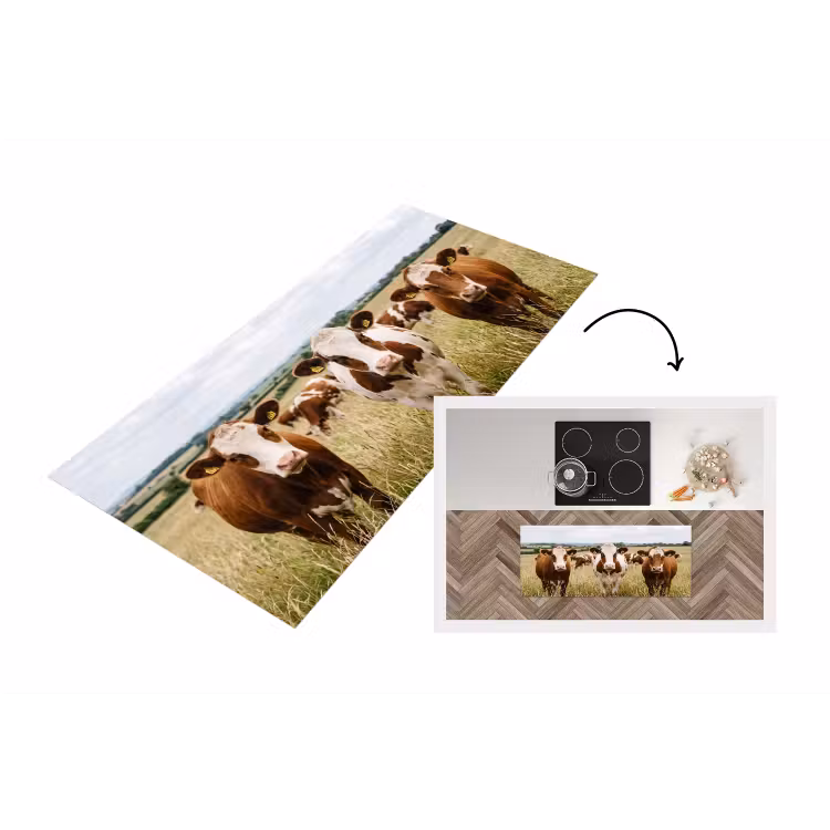 Koeien - Portret - Weide - Boerderij - Nieuwsgierig Keukenloper - keukenmat middel -3d