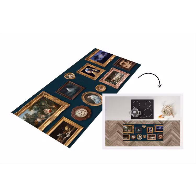 Kunst - Schilderijen - Decoratie - Klassiek - Groen Keukenloper - keukenmat middel -3d