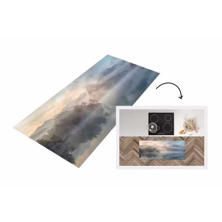 Landschap - Bergen - Mist - Water - Natuur Keukenloper - keukenmat middel -3d