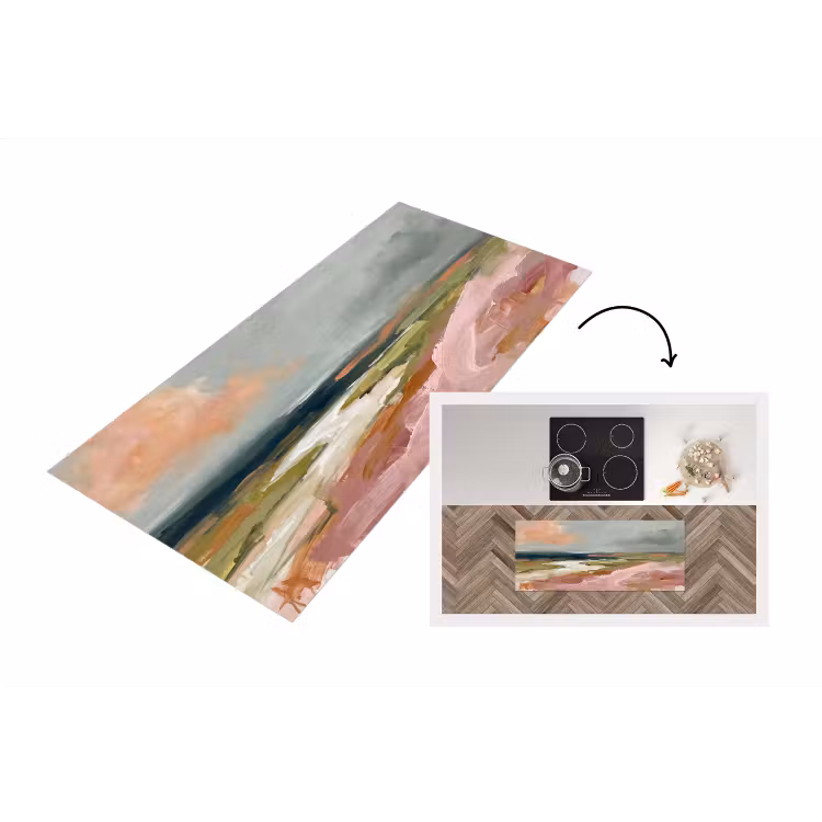 Landschap - Rivier - Abstract - Roze - Groen Keukenloper - keukenmat middel -3d