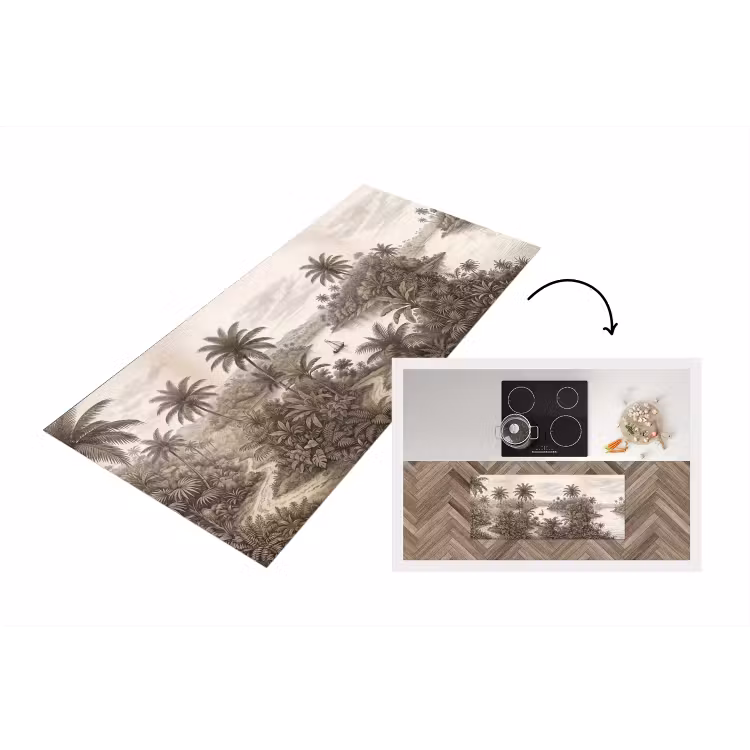 Landschap - Rivier - Boot - Tropisch - Vintage Keukenloper - keukenmat middel -3d